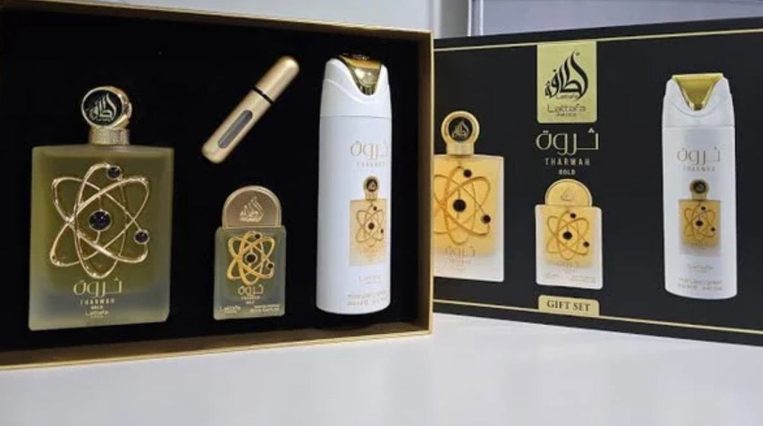 SET THARWAH GOLD WOMEN - 3 Piece Eau De Parfum Gift Set BY LATTAFA PRIDE