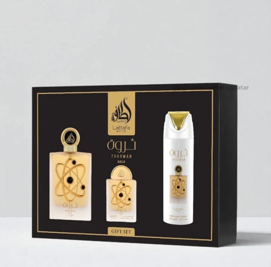 SET THARWAH GOLD WOMEN - 3 Piece Eau De Parfum Gift Set BY LATTAFA PRIDE