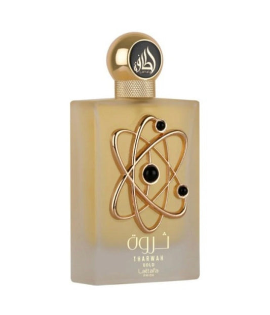 Lattafa Perfumes Tharwah Gold for Unisex Eau de Parfum Spray, 3.4 Ounce